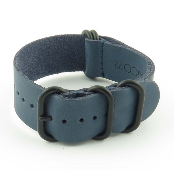 nt.5.mb 5 Ring Leather NATO Strap in Blue