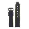 pu1.1.10.mb Rubber Strap with Contrast Stitching with Matte Black Tang Buckle in black with yellow stitching
