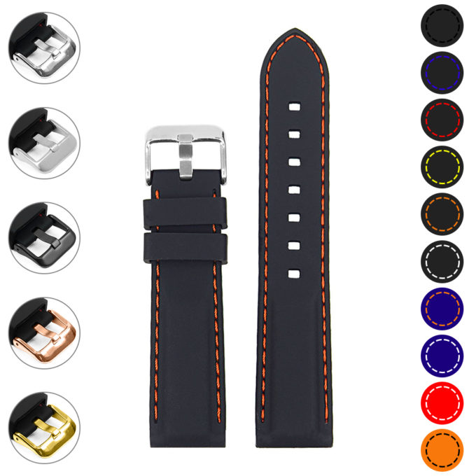 pu1.1.12 Gallery Black & Orange StrapsCo Silicone Rubber Divers Watch Band Strap with Contrast Stitching