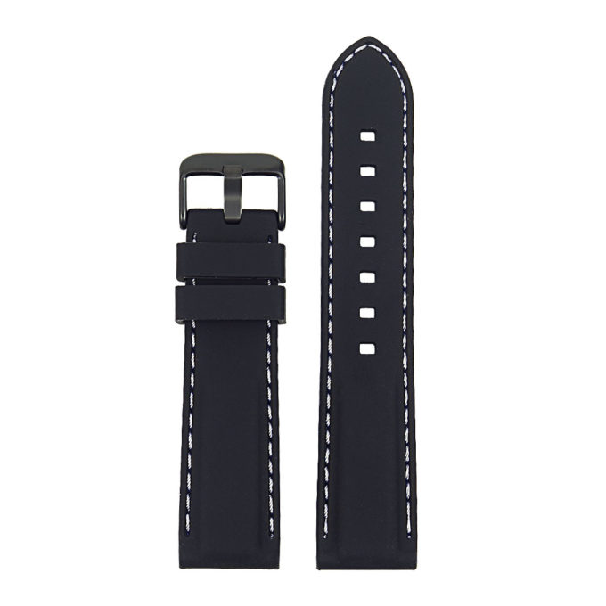 pu1.1.22.mb Rubber Strap with Contrast Stitching with Matte Black Tang Buckle in black with white stitching