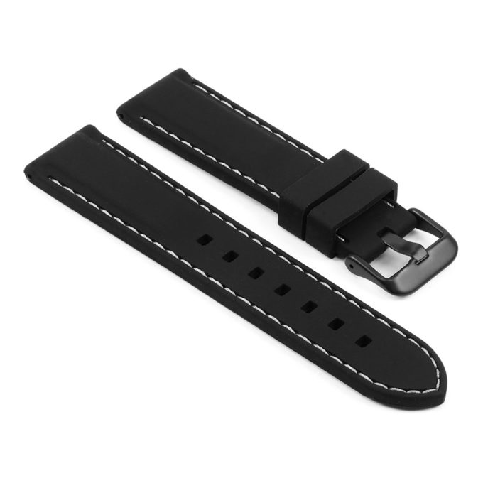 pu1.1.22.mb Rubber Strap with Contrast Stitching with Matte Black Tang Buckle in black with white stitching