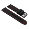 pu1.1.6.mb Rubber Strap with Contrast Stitching with Matte Black Tang Buckle in black with red stitching