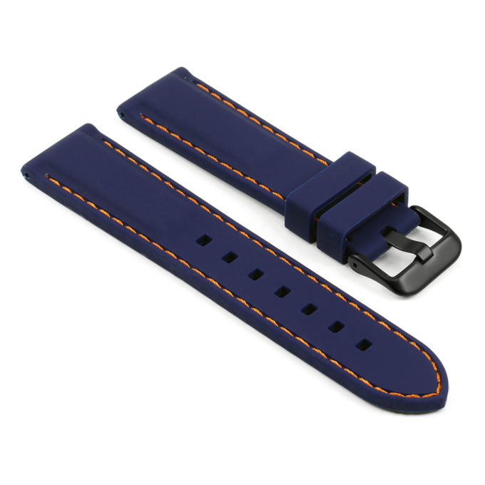 pu1.5.12.mb Rubber Strap with Contrast Stitching with Matte Black Tang Buckle in blue with orange stitching