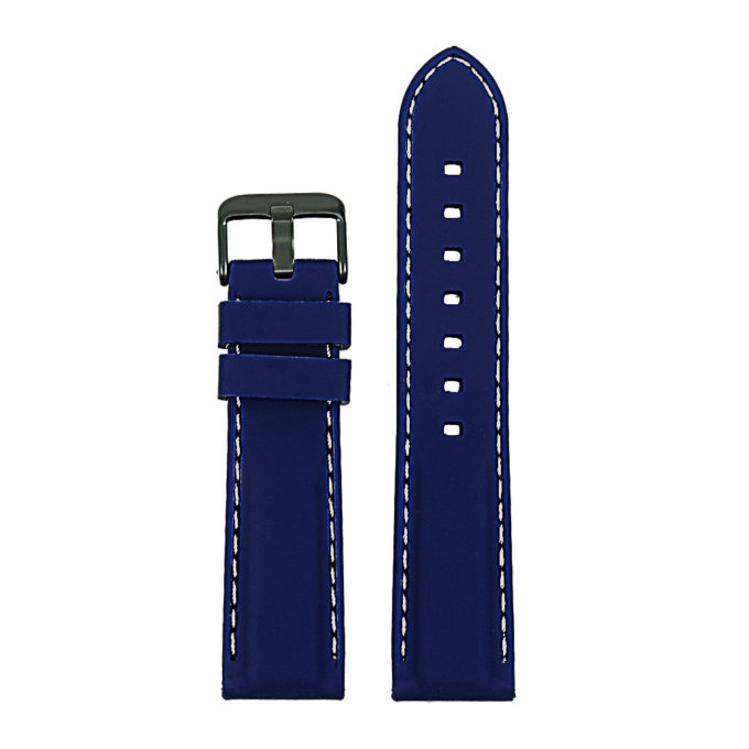 pu1.5.22.mb Rubber Strap with Contrast Stitching with Matte Black Tang Buckle in blue with white stitching