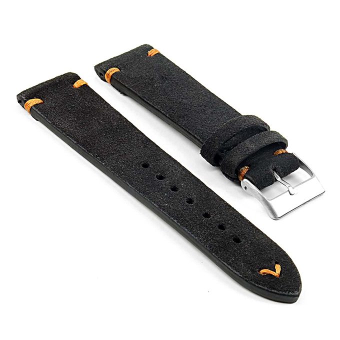 st15.1.12 Suede Watch Strap in black w orange stitching