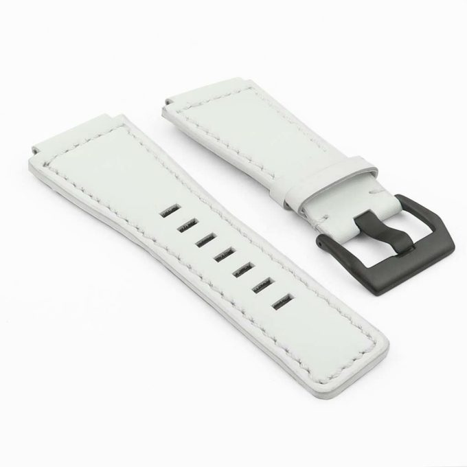 BR1.22 DASSARI Magnum Leather Watch Strap for Bell and Ross in White with matte black buckle