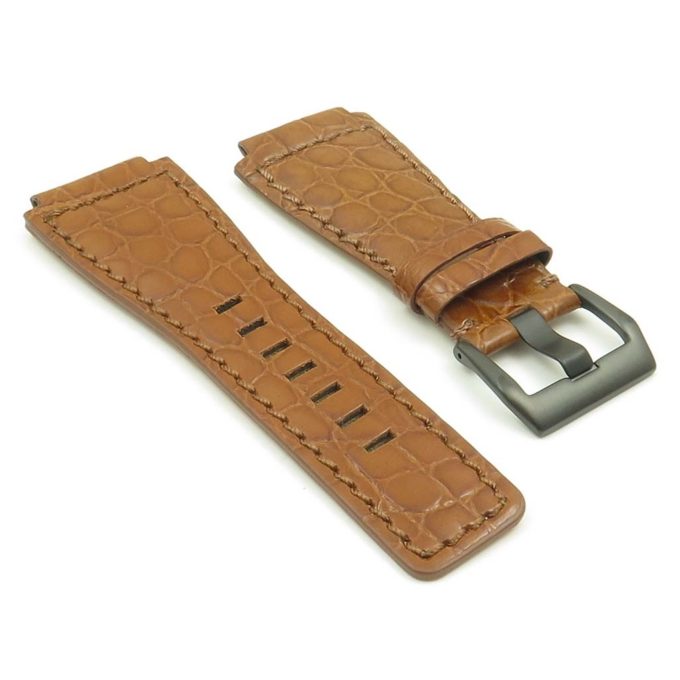 BR3.3.mb DASSARI Boulder Alligator Embossed Leather Strap for Bell & Ross with Matte Black Buckle in Tan