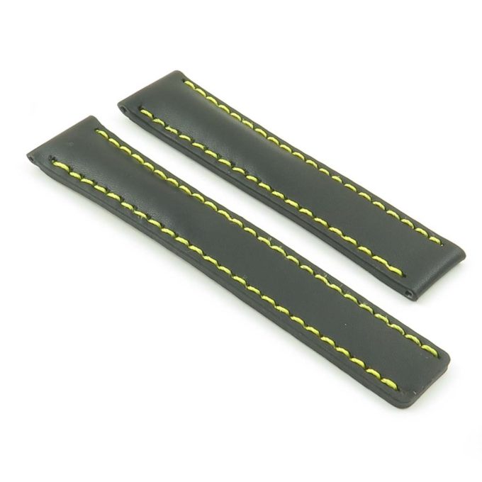 DASSARI Transit p605.1.10 Italian Leather Watch Strap for Tag Heuer in Black w Yellow Stitching