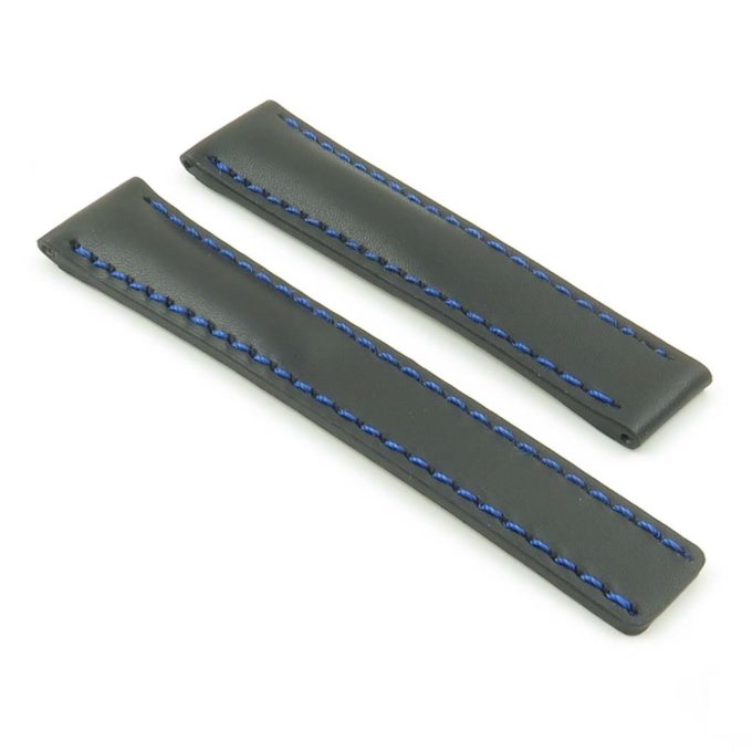 DASSARI Transit p605.1.5 Italian Leather Watch Strap for Tag Heuer in Black w Blue Stitching