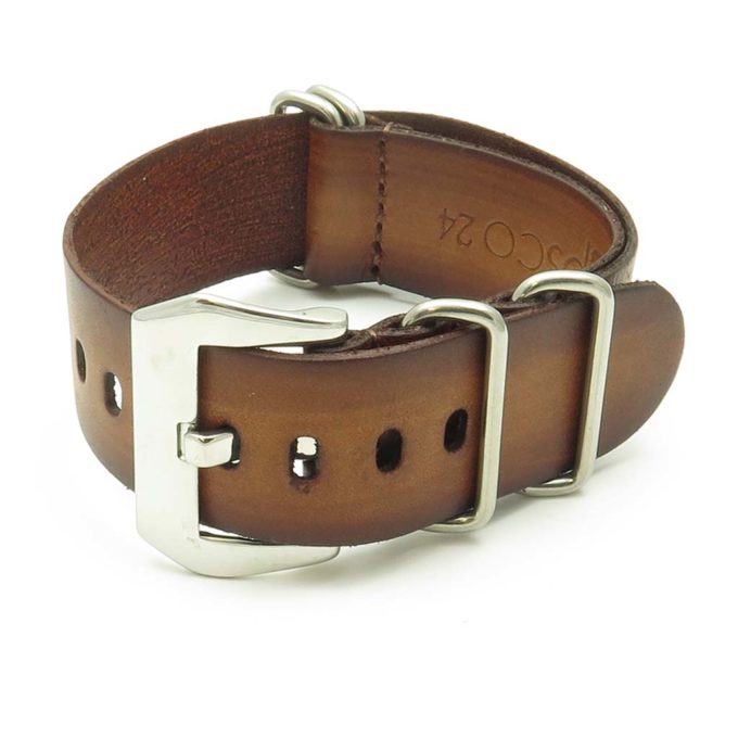 Nato Strap in Distressed Tan Leather with Pre V Buckle st793.3.pv