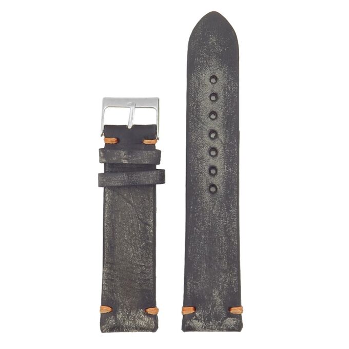 st8.1.12 Distressed Leather Strap in black with orange stitching