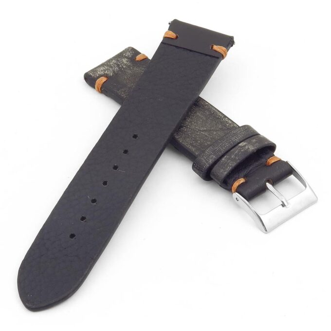 st8.1.12 Distressed Leather Strap in black with orange stitching