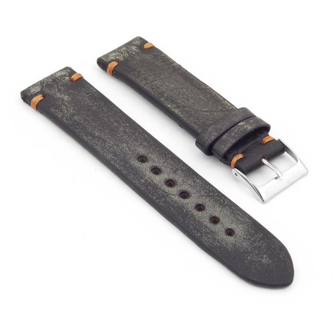 st8.1.12 Distressed Leather Strap in black with orange stitching