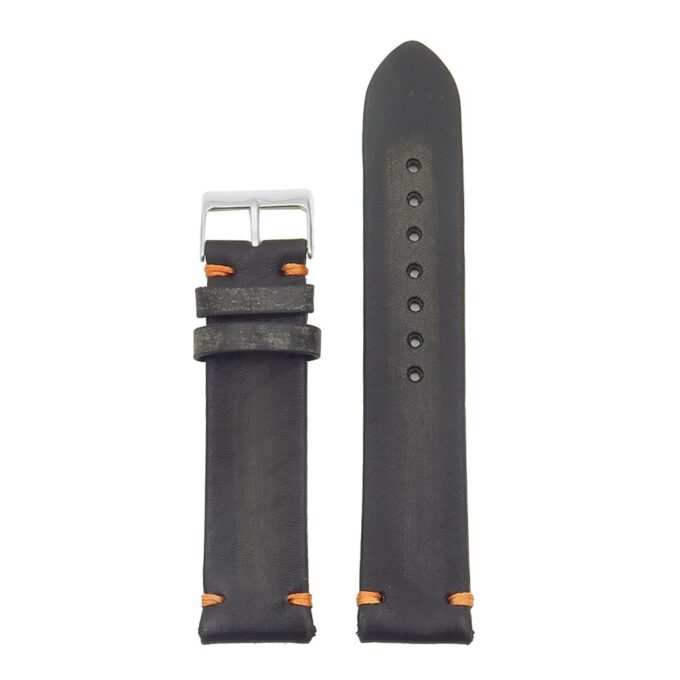 st8.1.12 Distressed Vintage Leather Watch Strap in black with orange stitching