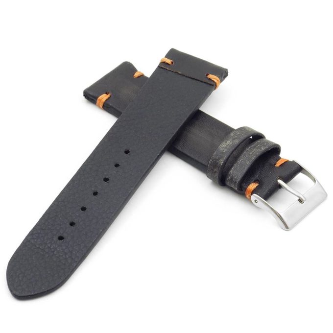 st8.1.12 Distressed Vintage Leather Watch Strap in black with orange stitching