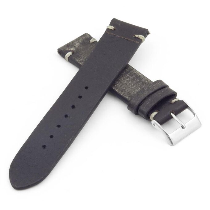 st8.1.22 Distressed Leather Strap in black with white stitching
