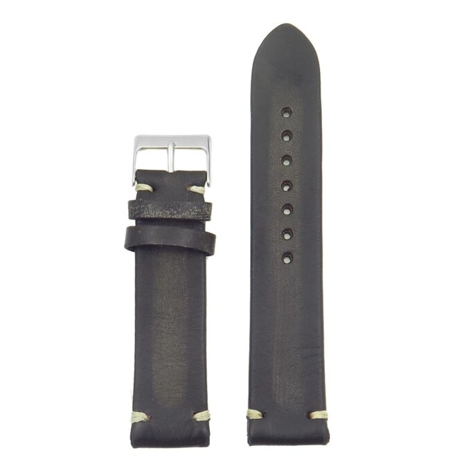 st8.1.22 Distressed Vintage Leather Watch Strap in black with white stitching