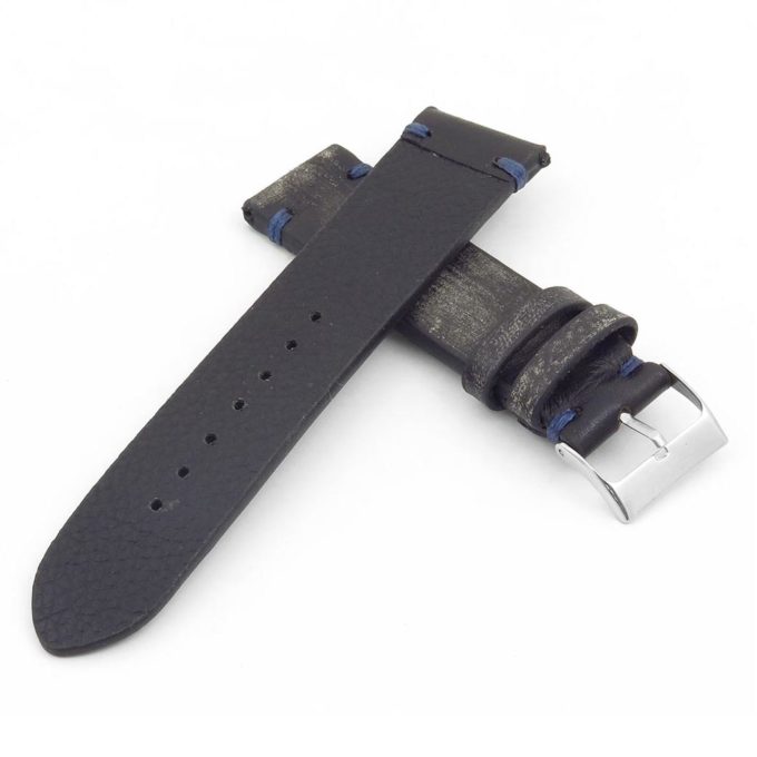 st8.1.5 Distressed Leather Strap in black with blue stitching