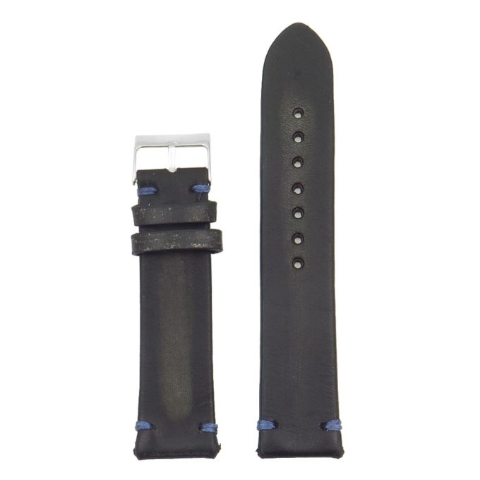 st8.1.5 Distressed Vintage Leather Watch Strap in black with blue stitching