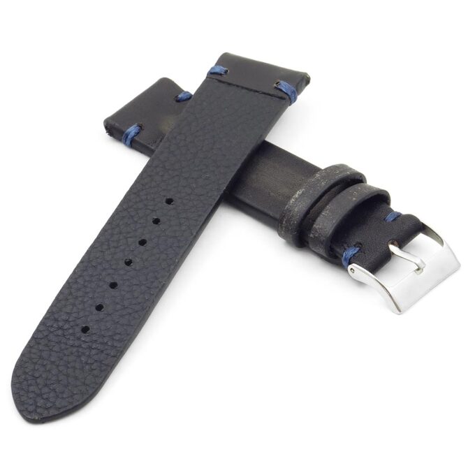 st8.1.5 Distressed Vintage Leather Watch Strap in black with blue stitching