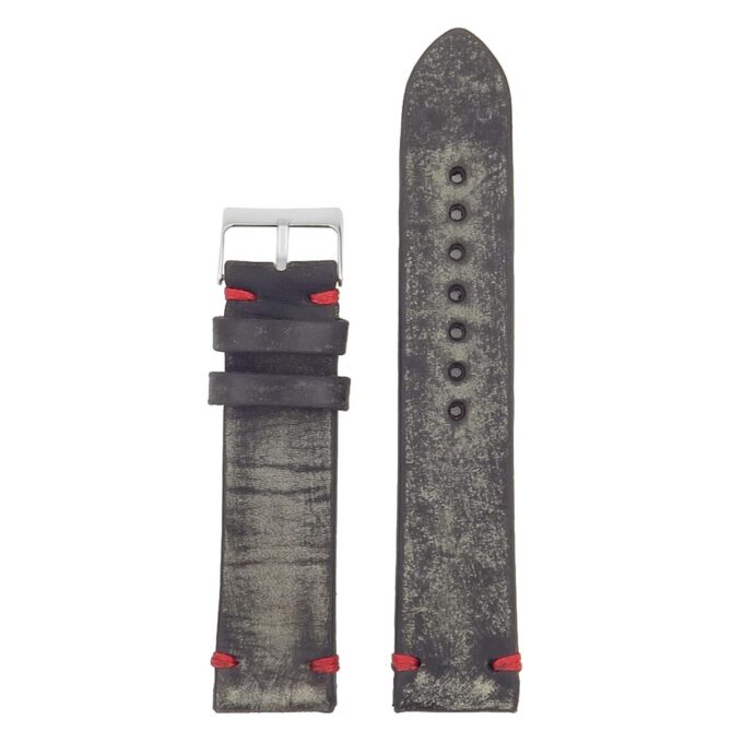 st8.1.6 Distressed Leather Strap in black with red stitching