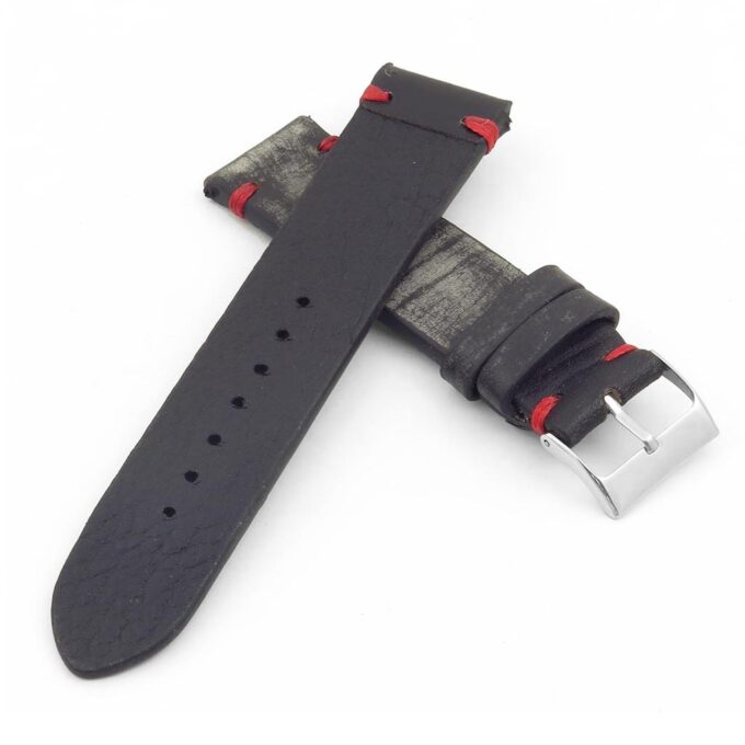 st8.1.6 Distressed Leather Strap in black with red stitching