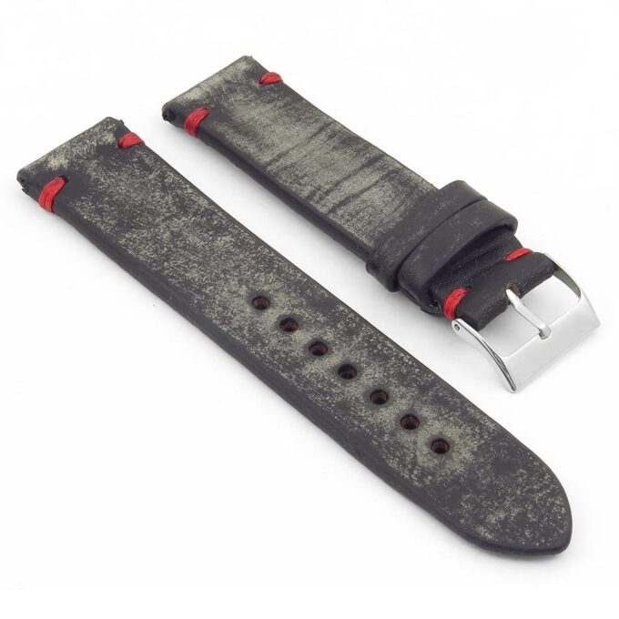 st8.1.6 Distressed Leather Strap in black with red stitching