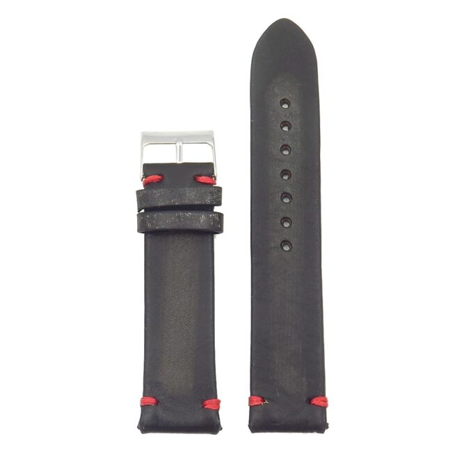 st8.1.6 Distressed Vintage Leather Watch Strap in black with red stitching