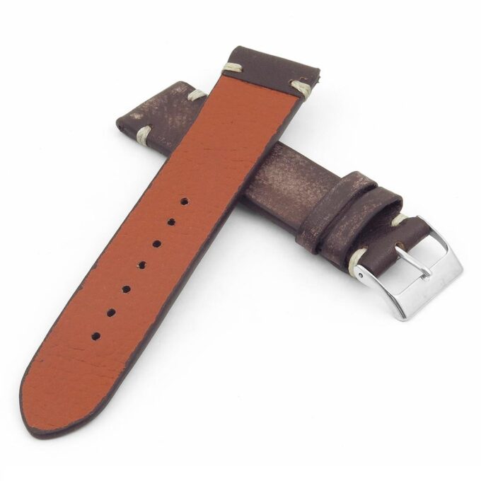 st8.2.22 Distressed Leather Strap in brown with white stitching
