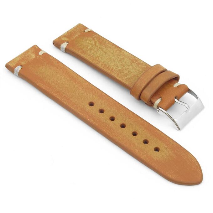 st8.3.22 Distressed Leather Strap in tan with white stitching