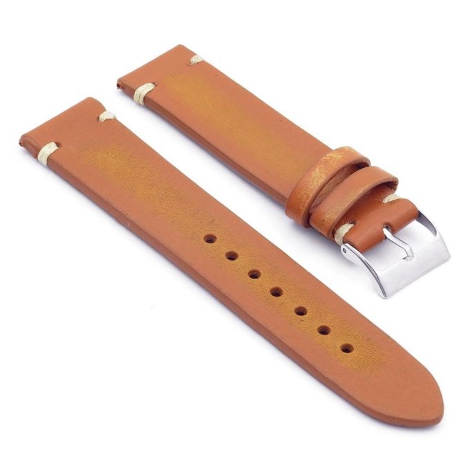 st8.3.22 Distressed Vintage Leather Watch Strap in tan with white stitching
