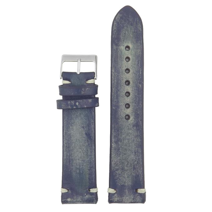 st8.5.22 Distressed Leather Strap in blue with white stitching