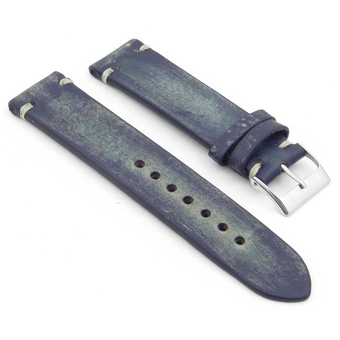 st8.5.22 Distressed Leather Strap in blue with white stitching