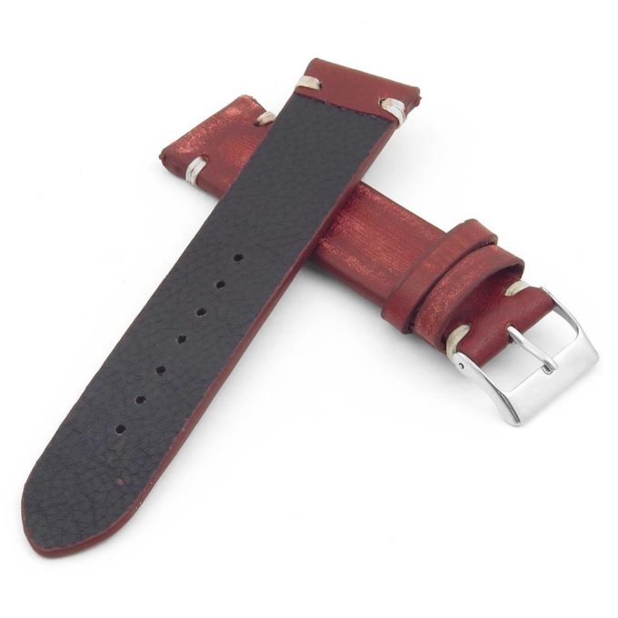 st8.6.22 Distressed Leather Strap in red with white stitching