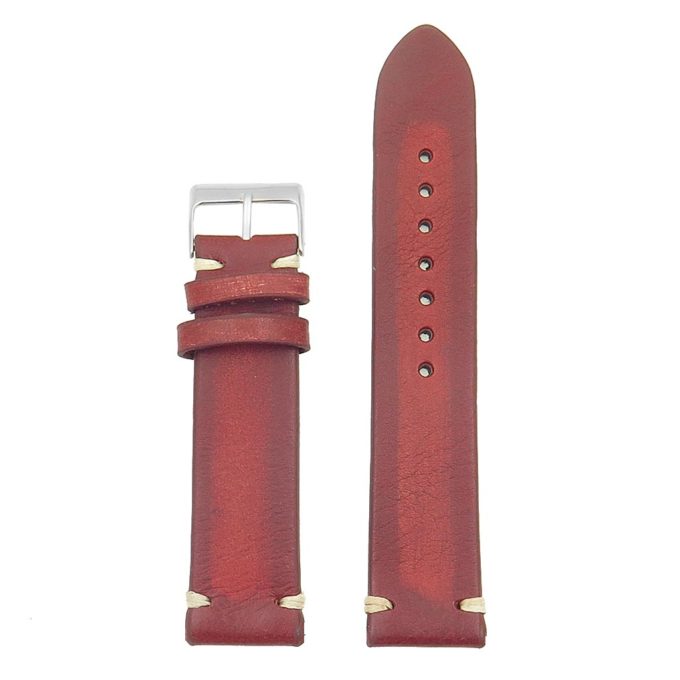 st8.6.22 Distressed Vintage Leather Watch Strap in red with white stitching