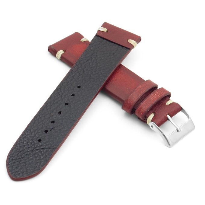 st8.6.22 Distressed Vintage Leather Watch Strap in red with white stitching