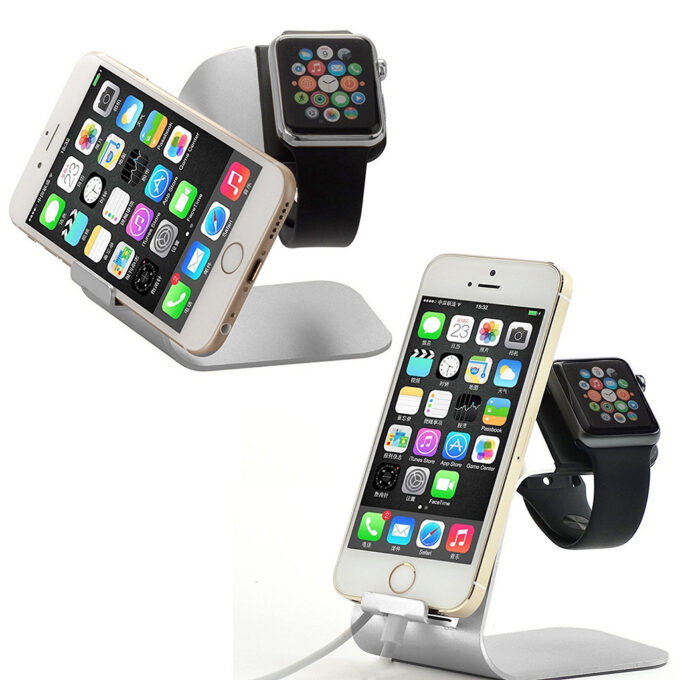 a.st2.ss harging Dock Station Stand Holder L-Series for Apple Watch iWatch iPhone in Silver