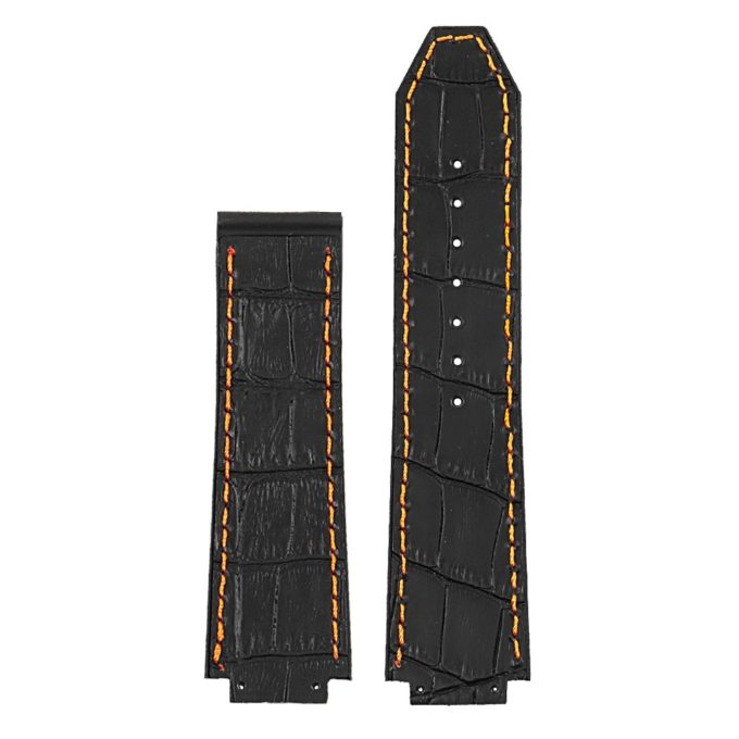 p622.1.12 DASSARI Croc Embossed leather Strap for Hublot Big Bang in Black W Orange Stitching 3