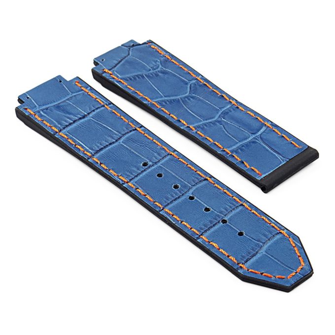 p622.5.12 DASSARI Croc Embossed leather Strap in Blue w Orange Stitching