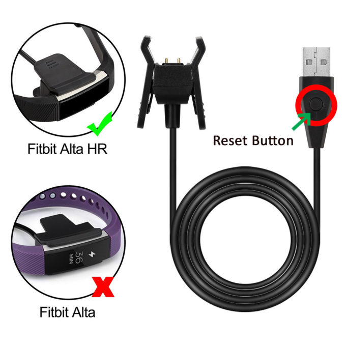 fb.ch7.1 Charger Clip with Reset for Fitbit Alta HR in Black (w Reset Button)
