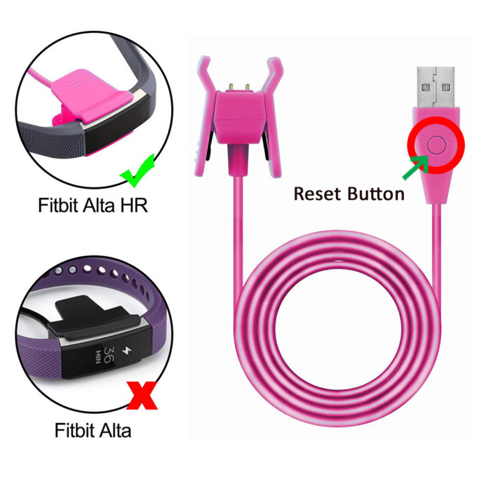 fb.ch7.18 Charger Clip with Reset for Fitbit Alta HR in Fushia (w Reset Button)