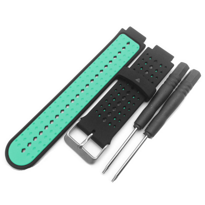 G.r3.1.11 Angle Black & Mint Green StrapsCo Perforated Silicone Strap For Garmin Forerunner 3