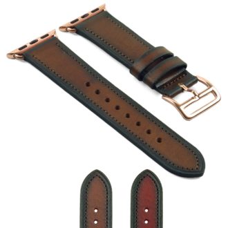 DASSARI Vintage Leather Strap for Apple Watch w Rose Gold Buckle