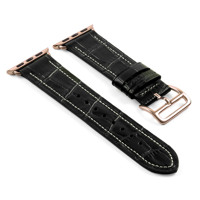 a.l10.1.rg DASSARI Croc Embossed Leather Strap for Apple in Black w Rose Gold Buckle