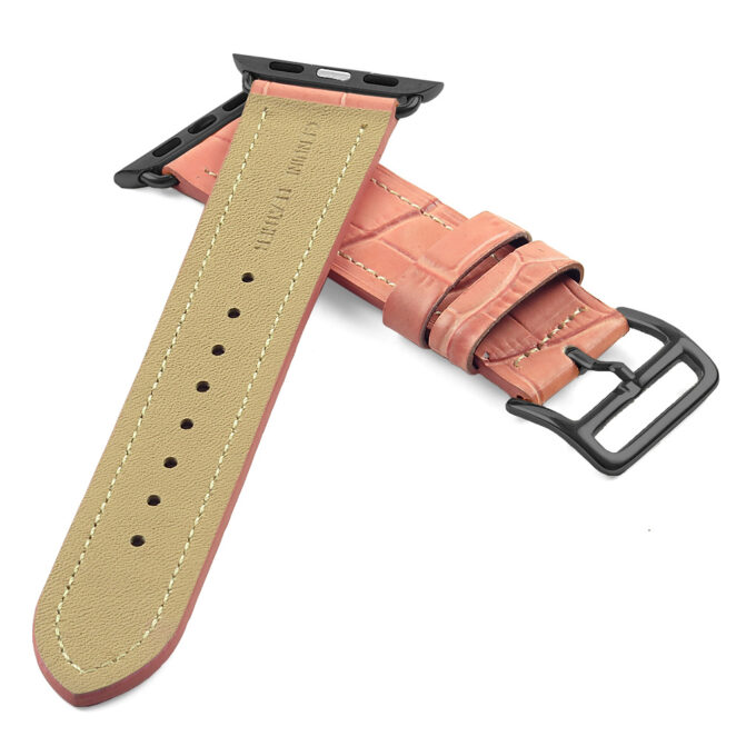 a.l10.13.mb DASSARI Croc Embossed Leather Strap for Apple in Pink w Black Buckle 2