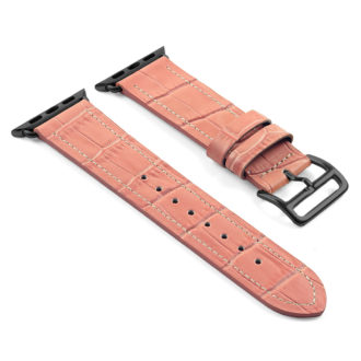 a.l10.13.mb DASSARI Croc Embossed Leather Strap for Apple in Pink w Black Buckle