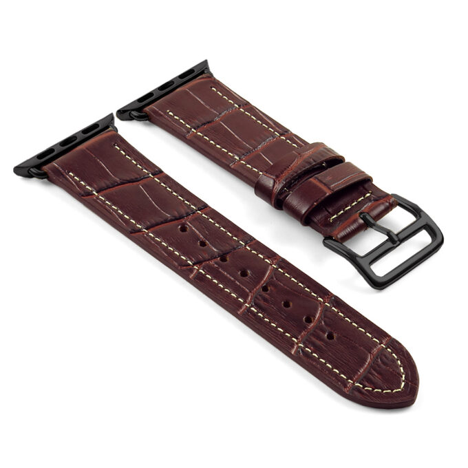 a.l10.2.mb DASSARI Croc Embossed Leather Strap for Apple in Brown w Black Buckle