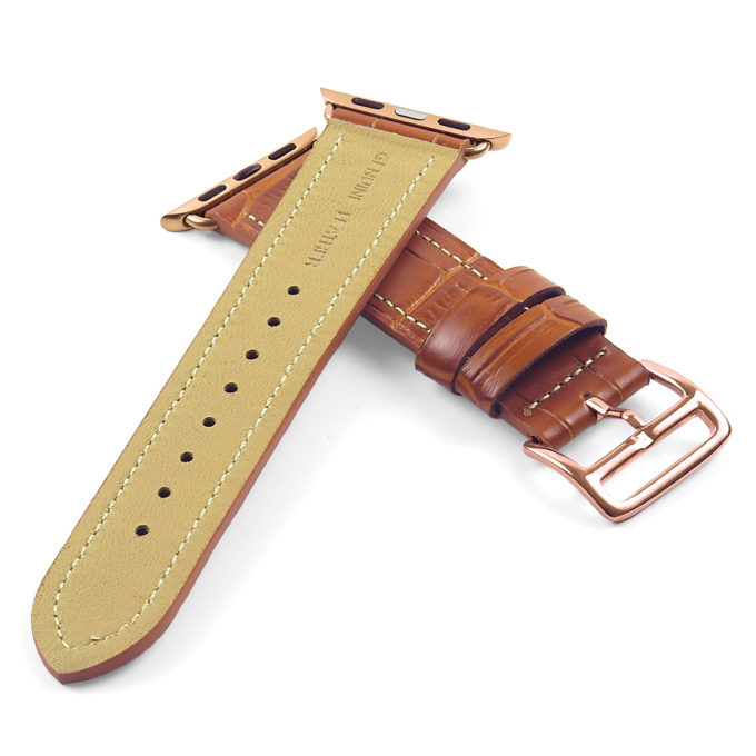 a.l10.3.rg DASSARI Croc Embossed Leather Strap for Apple in Tan w Rose Gold Buckle 2