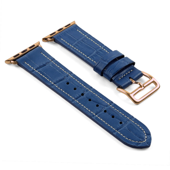 a.l10.5.rg DASSARI Croc Embossed Leather Strap for Apple in Blue w Rose Gold Buckle
