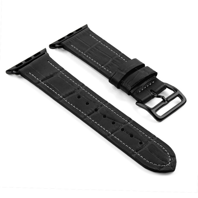 a.l10.7.mb DASSARI Croc Embossed Leather Strap for Apple in Grey w Black Buckle